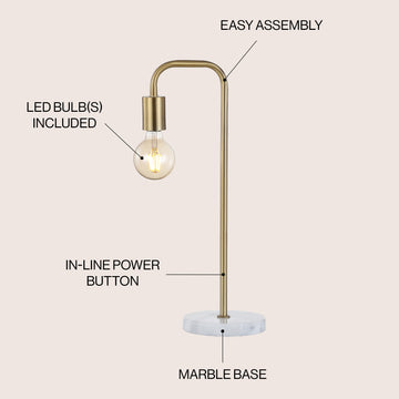Axel 20.5" Minimalist Glam Gold Pipe Metal/Marble LED Table Lamp - JONATHAN Y